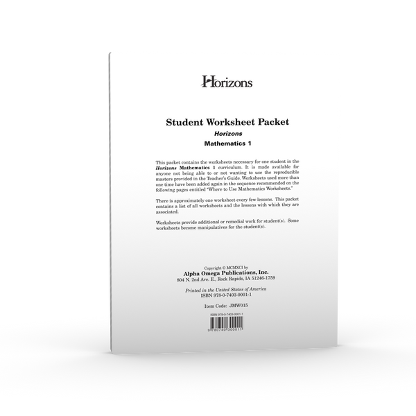 Horizons 1st Grade Math Student Worksheet Packet