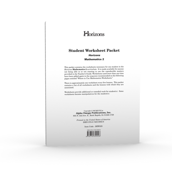 Horizons 2nd Grade Math Student Worksheet Packet