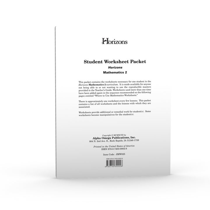 Horizons 2nd Grade Math Student Worksheet Packet